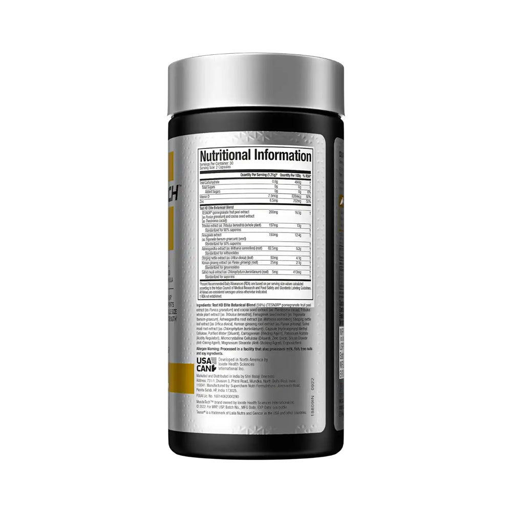 MuscleTech Test HD Elite | Natural Testosterone Support Supplement | Strength, Energy & Vitality Booster | Men’s Performance Formula