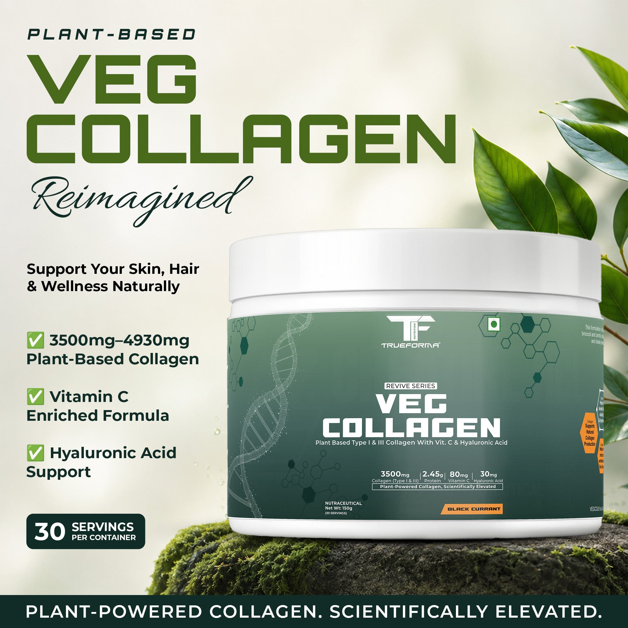 Trueforma® Veg Collagen with Type I & Type III With Vitamin C & Hyaluronic Acid | 30 Servings
