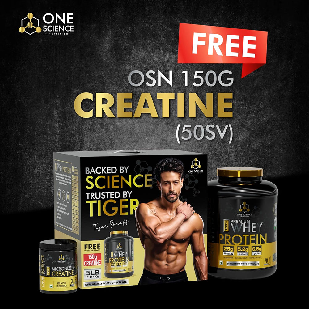One Science Nutrition Premium Whey Protein Combo | 25g Protein/Scoop, BCAA, Glutamine | Lean Muscle Gain & Faster Recovery | Free 150g Creatine