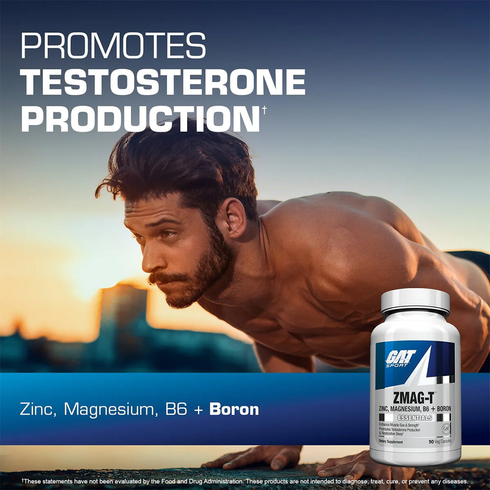 GAT Sport ZMAG-T Essentials | Zinc, Magnesium, Vitamin B6 & Boron Supplement | Overnight Recovery & Testosterone Support | 90 Veg Capsules