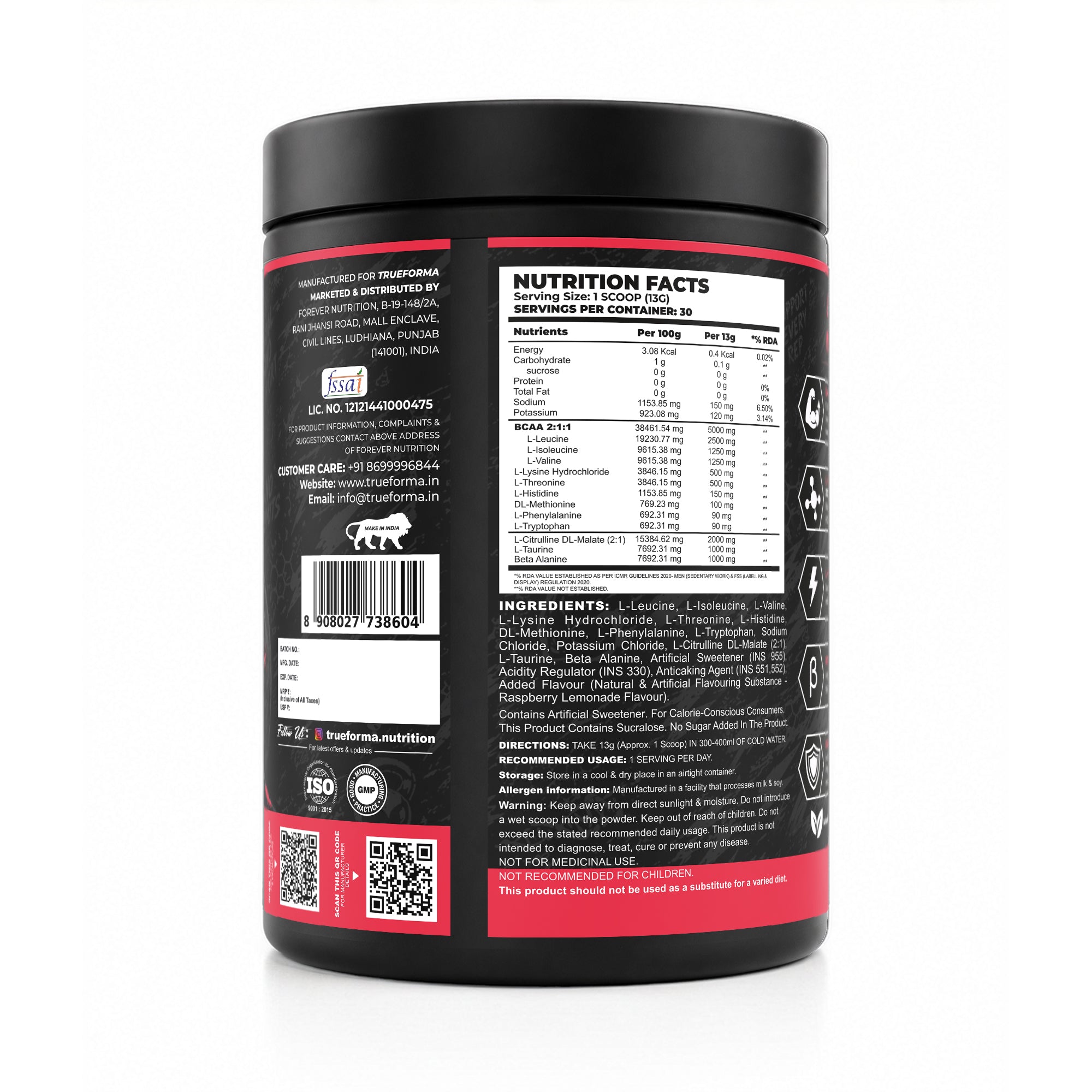 Trueforma® ARMED EAA + BCAA Intra-Workout Powder | Essential Amino Acids, Beta-Alanine & Citrulline | 30 Servings