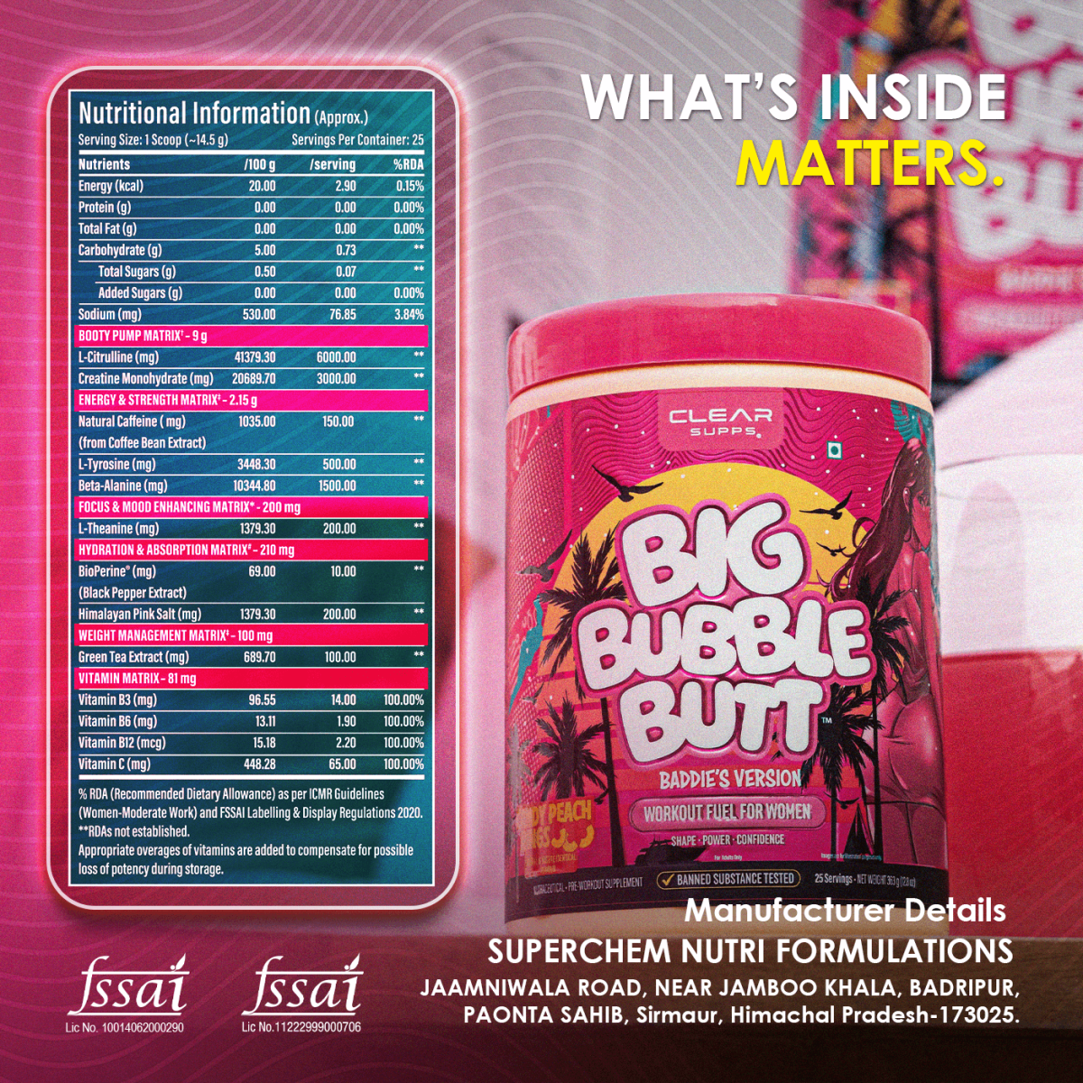 Clear Supps Big Bubble Butt Pre-Workout – 25 Servings