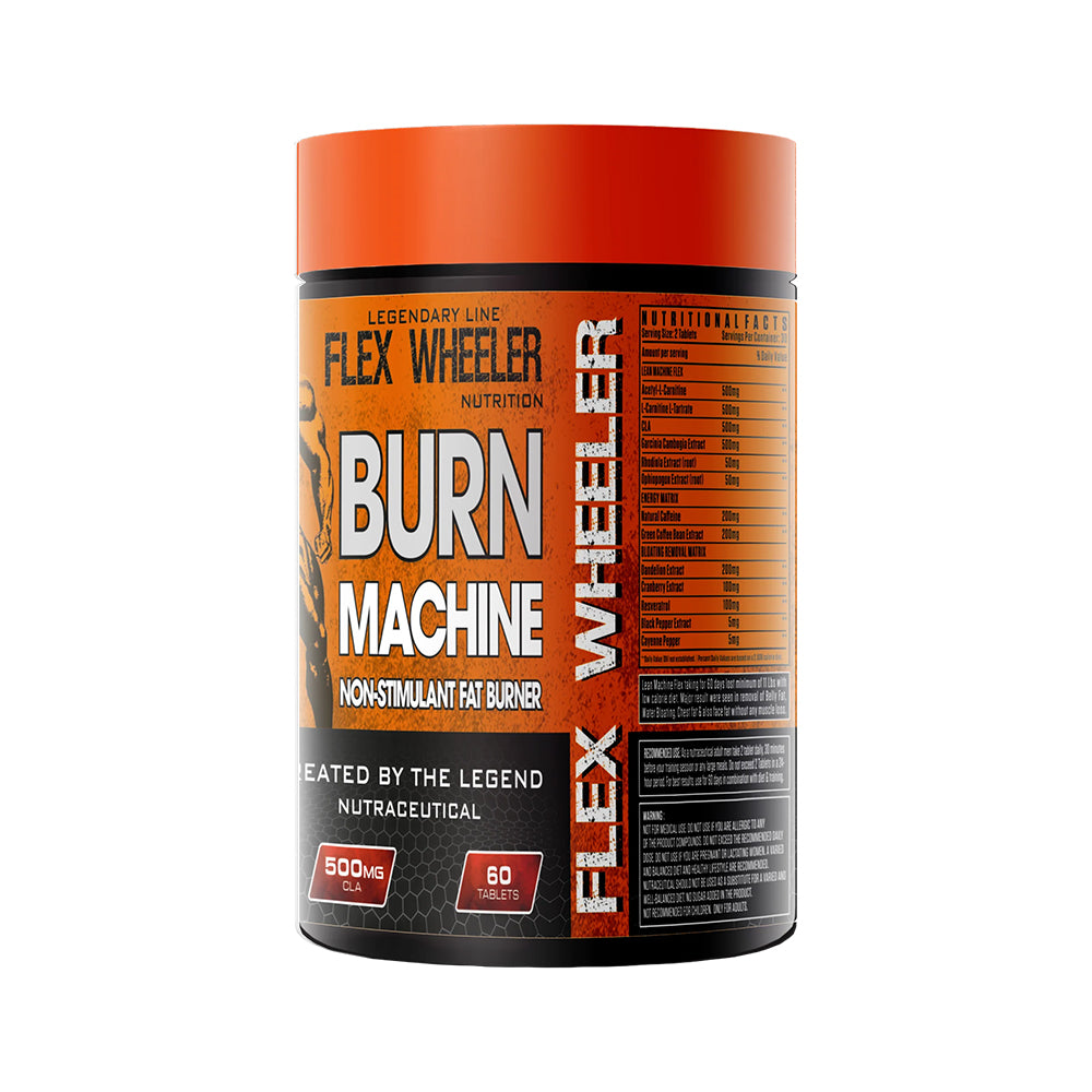 Flex Wheeler Non-Stimulant Fat Burner Tablets | Burn Machine (L-Carnitine + CLA)