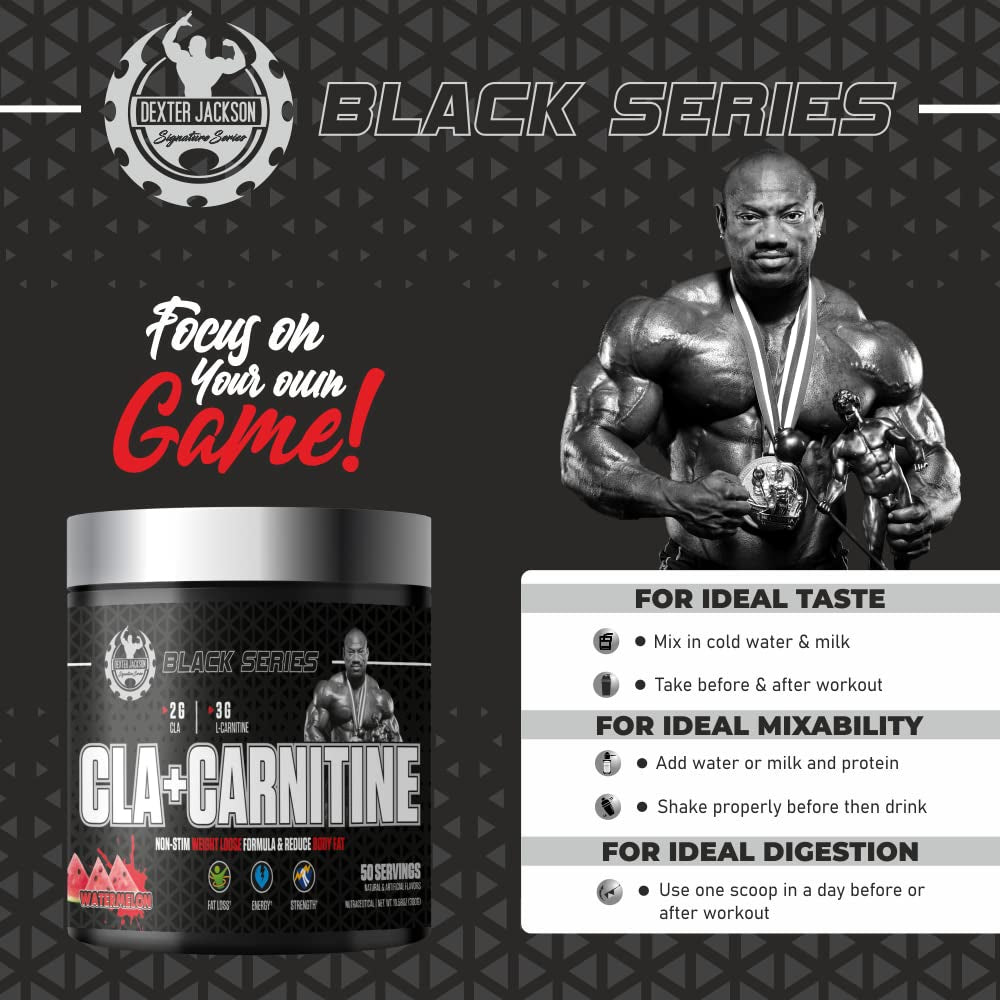 Dexter Jackson (Black Series) CLA + Carnitine Powder | Fat Loss & Energy Support | Non-Stimulant Cutting Formula (50 Servings)