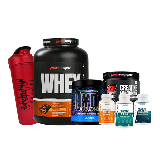 Ultimate Muscle Gain & Performance Combo – Whey Protein + Pre-Workout + Creatine + Omega 3 + Multivitamin + ZMA + Shaker