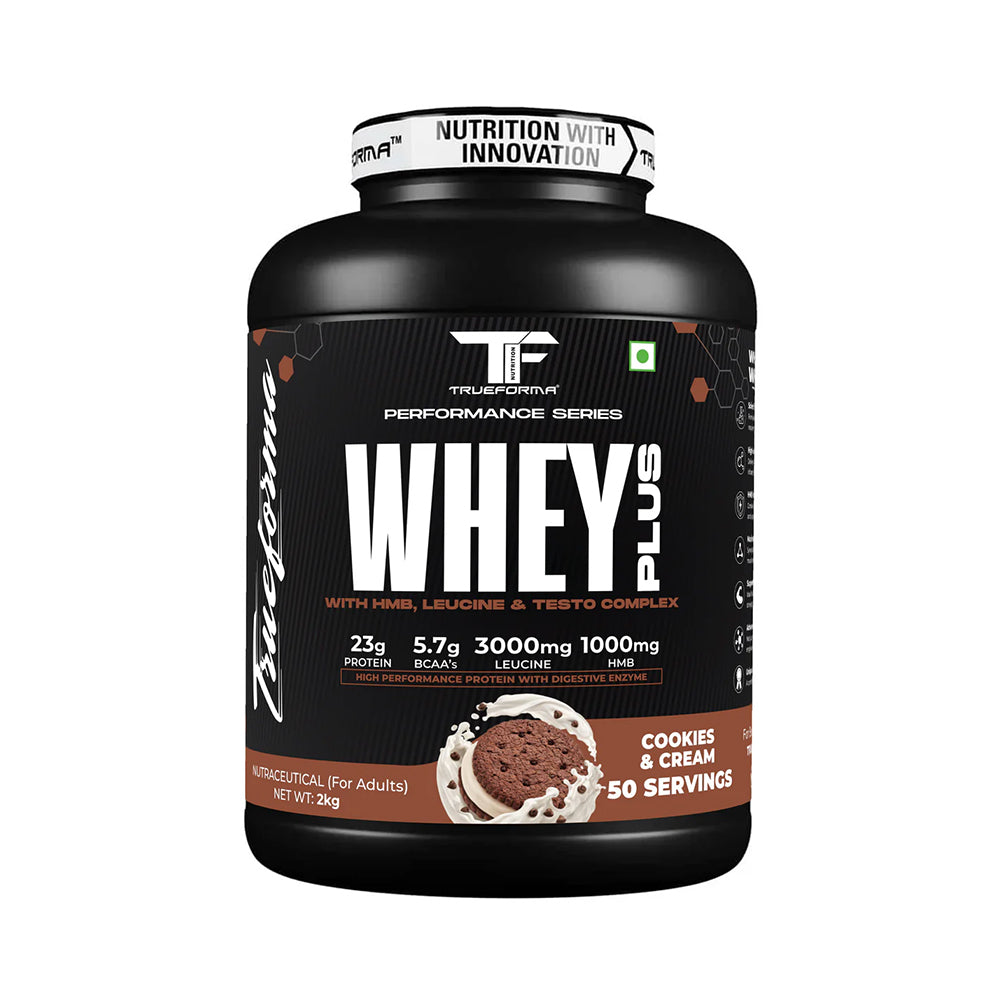 Whey Plus Protein Powder | 23g Protein, BCAA, Leucine & HMB | Muscle Growth & Recovery | 50 Servings | Trueforma