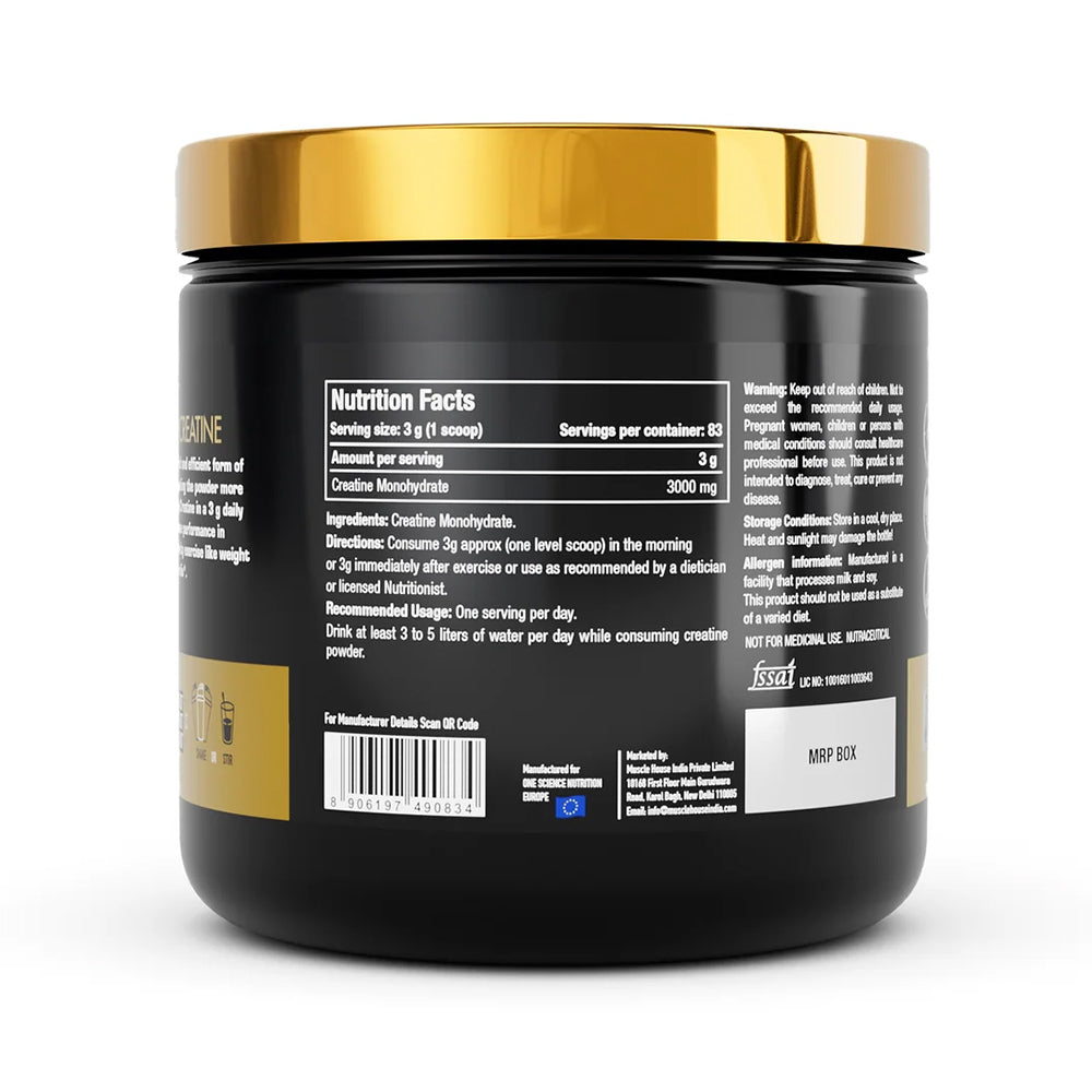 One Science Creatine Monohydrate 250g | 100% Micronized Creatine Powder | Strength, Power & Muscle Growth | 83 Servings