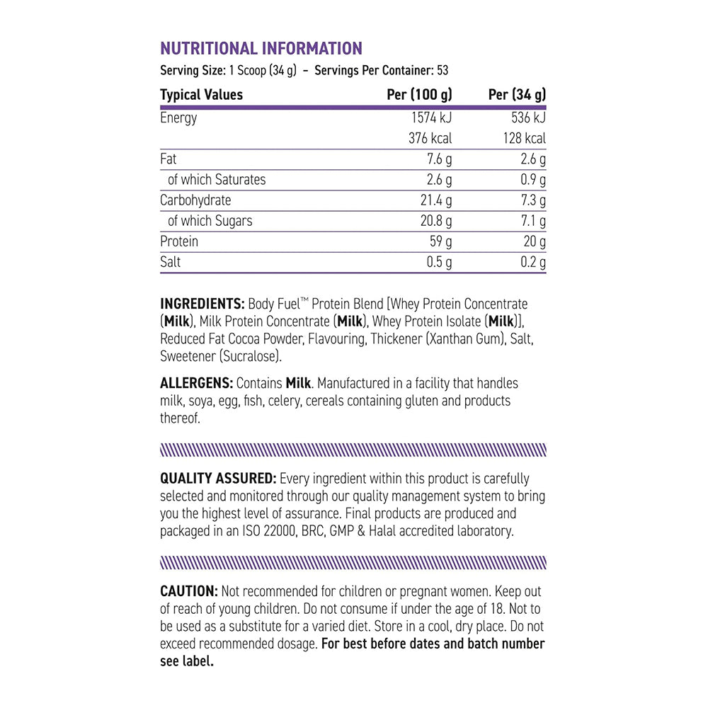Body Fuel Whey Protein 1.8kg | 20g Protein Per Serving | 53 Servings