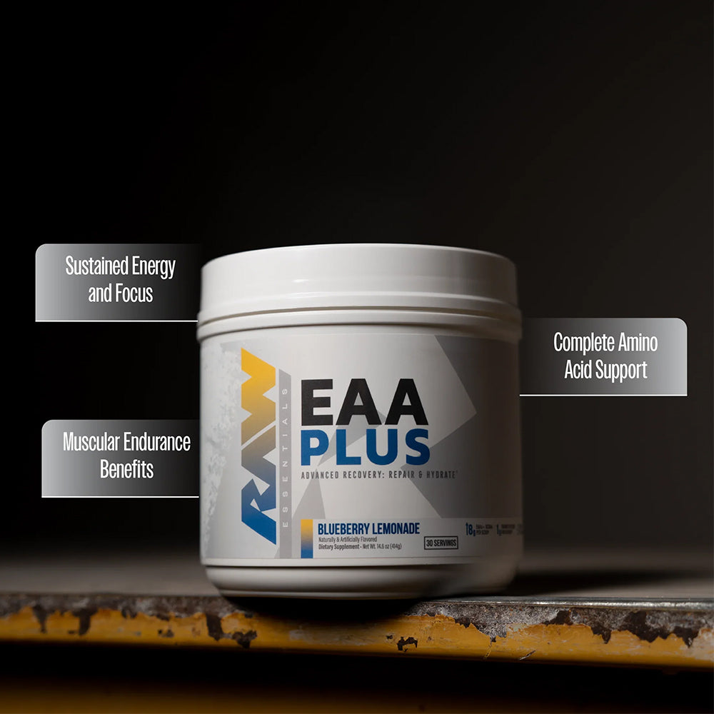 RAW EAA Plus, Amino Acids Powder, Pre Workout Amino Energy Powder for Advanced Endurance, Recovery & Lean Muscle Growth - BCAA Amino Acids Supplement for Men & Women | Improve Endurance, Hydration & Muscle Growth | 30 Servings