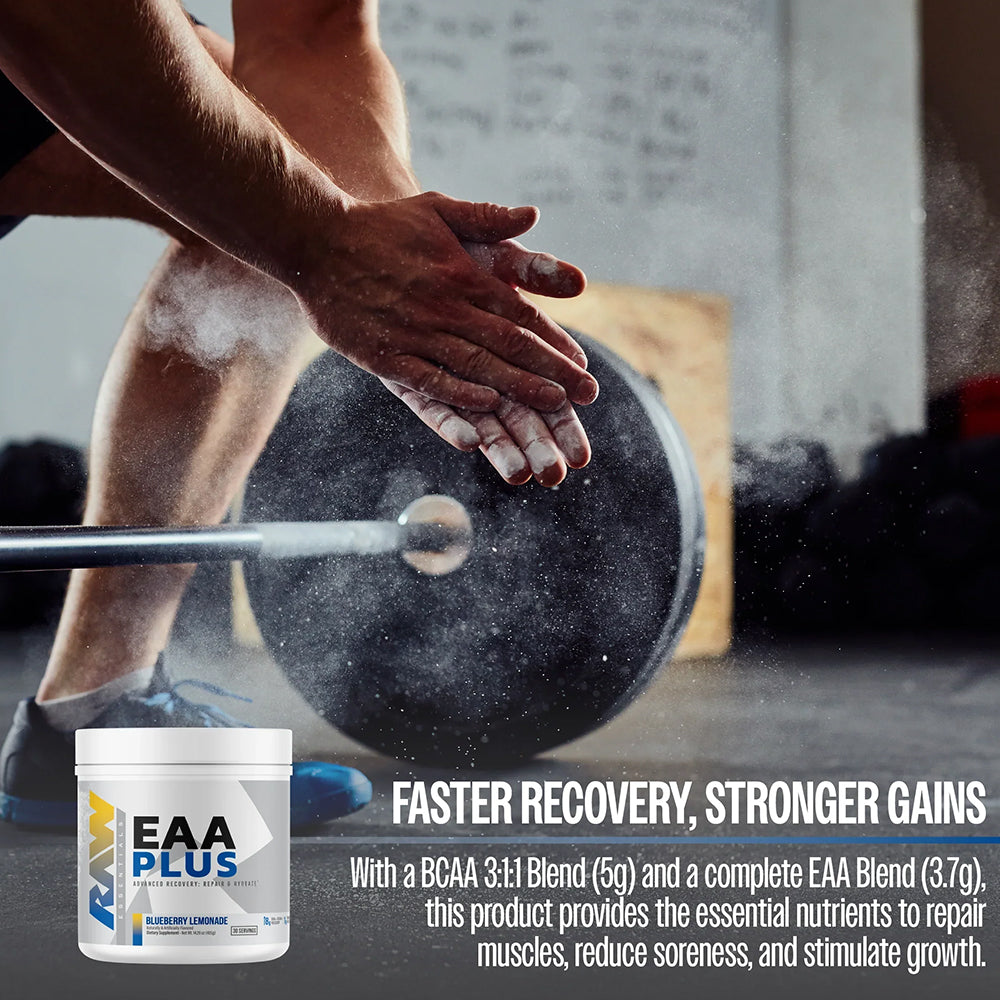 RAW EAA Plus, Amino Acids Powder, Pre Workout Amino Energy Powder for Advanced Endurance, Recovery & Lean Muscle Growth - BCAA Amino Acids Supplement for Men & Women | Improve Endurance, Hydration & Muscle Growth | 30 Servings