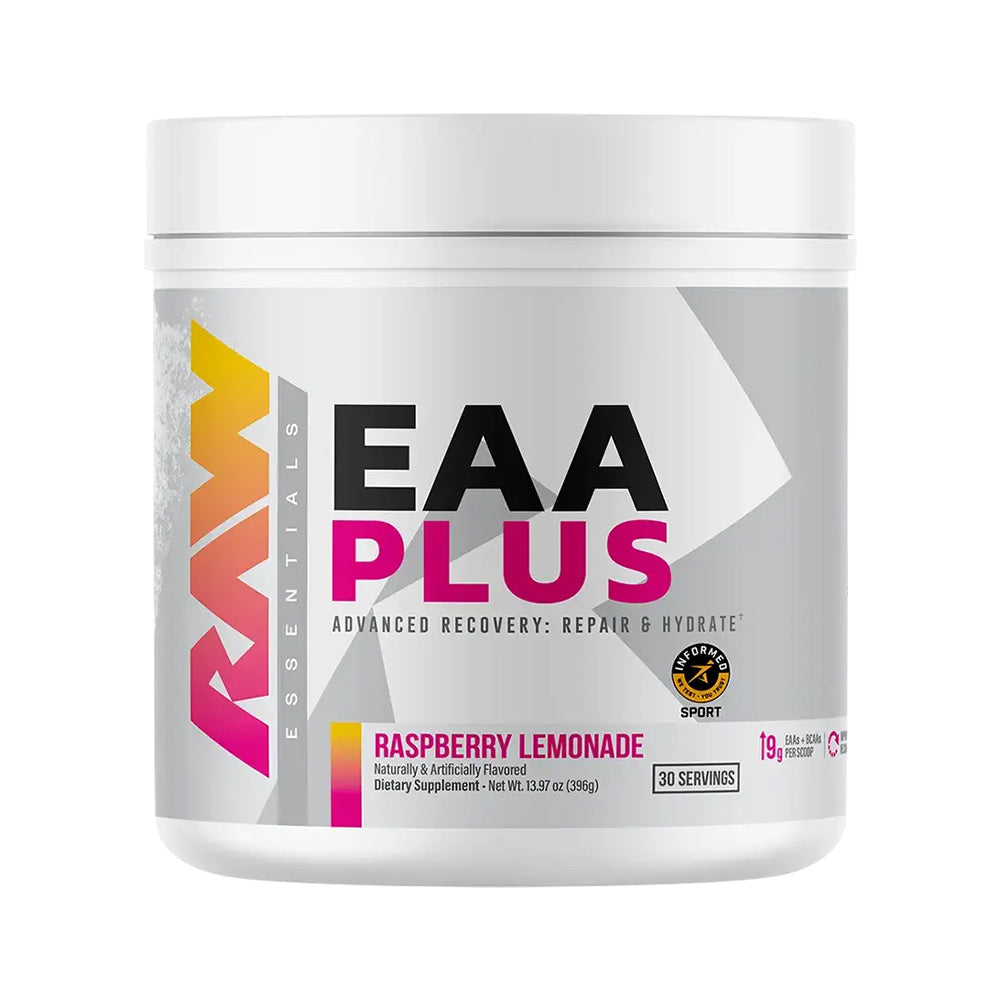 RAW EAA Plus, Amino Acids Powder, Pre Workout Amino Energy Powder for Advanced Endurance, Recovery & Lean Muscle Growth - BCAA Amino Acids Supplement for Men & Women | Improve Endurance, Hydration & Muscle Growth | 30 Servings