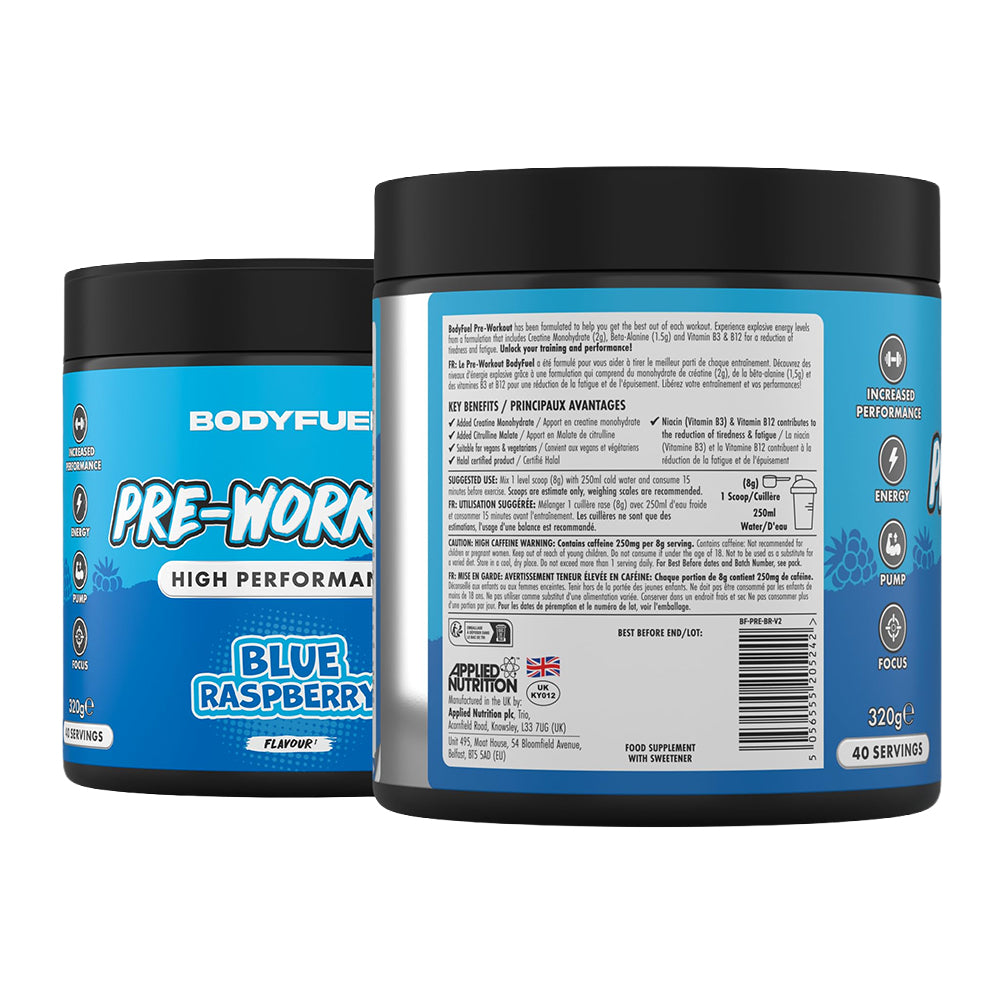 BodyFuel Pre-Workout High Performance Blue Raspberry 40 Servings | Energy, Focus & Pump Support