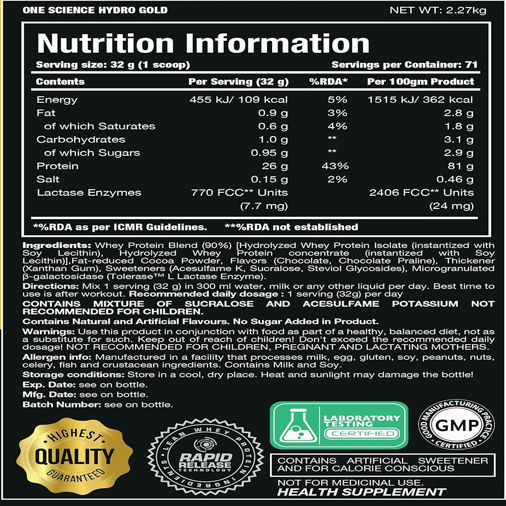 One Science Nutrition HYDRO GOLD Protein Powder 5 Lbs
