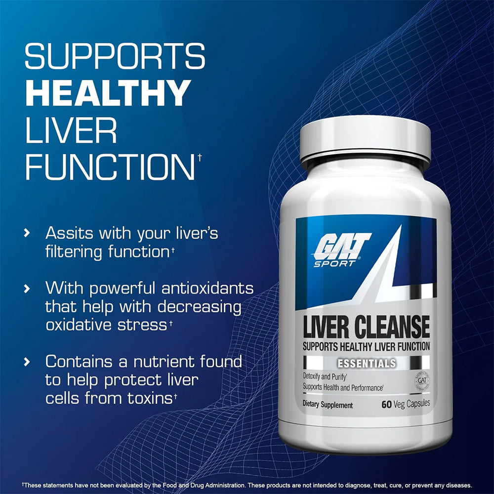 GAT Sport Liver Cleanse Essentials | Liver Support Formula | Milk Thistle, Turmeric & Selenium | 60 Veg Capsules