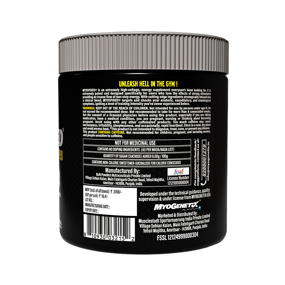 Myogenetix MyoSpiked HSP90 Pre Workout | High Stim Pre Workout | Energy, Focus & Pump Formula