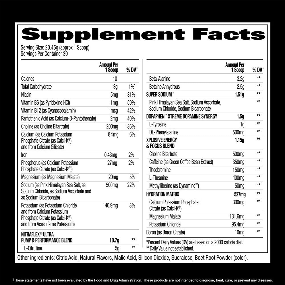 Nitraflex Ultra Pre Workout Powder | Energy, Focus, Strength & Hydration Formula – 30 Servings