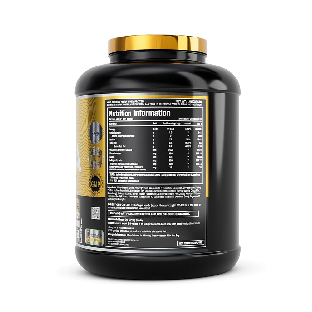One Science Nutrition Nitra Whey Protein Powder Tiger Combo Pack | 27g Protein, 3g Creatine, 6.6g BCAA | With Testosterone Booster + FREE Daily Multivitamin