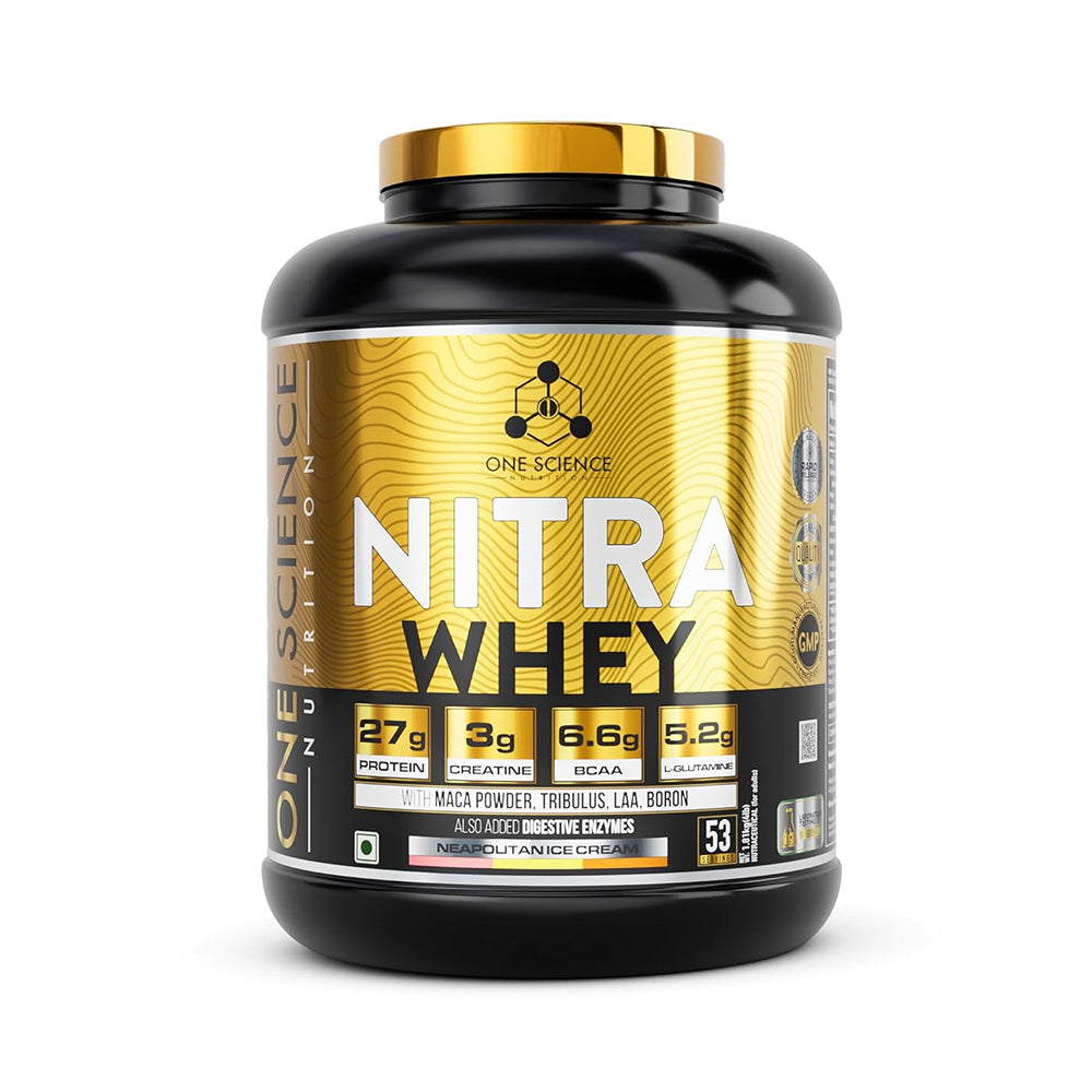 One Science Nutrition Nitra Whey Protein Powder Tiger Combo Pack | 27g Protein, 3g Creatine, 6.6g BCAA | With Testosterone Booster + FREE Daily Multivitamin