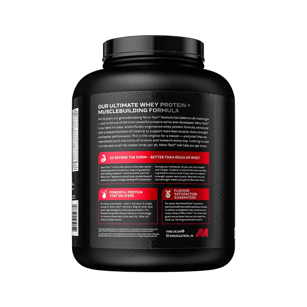 MuscleTech NitroTech Whey Protein | 30g Protein + Creatine | Muscle Building & Recovery | Lean Muscle Gain | 1.72kg