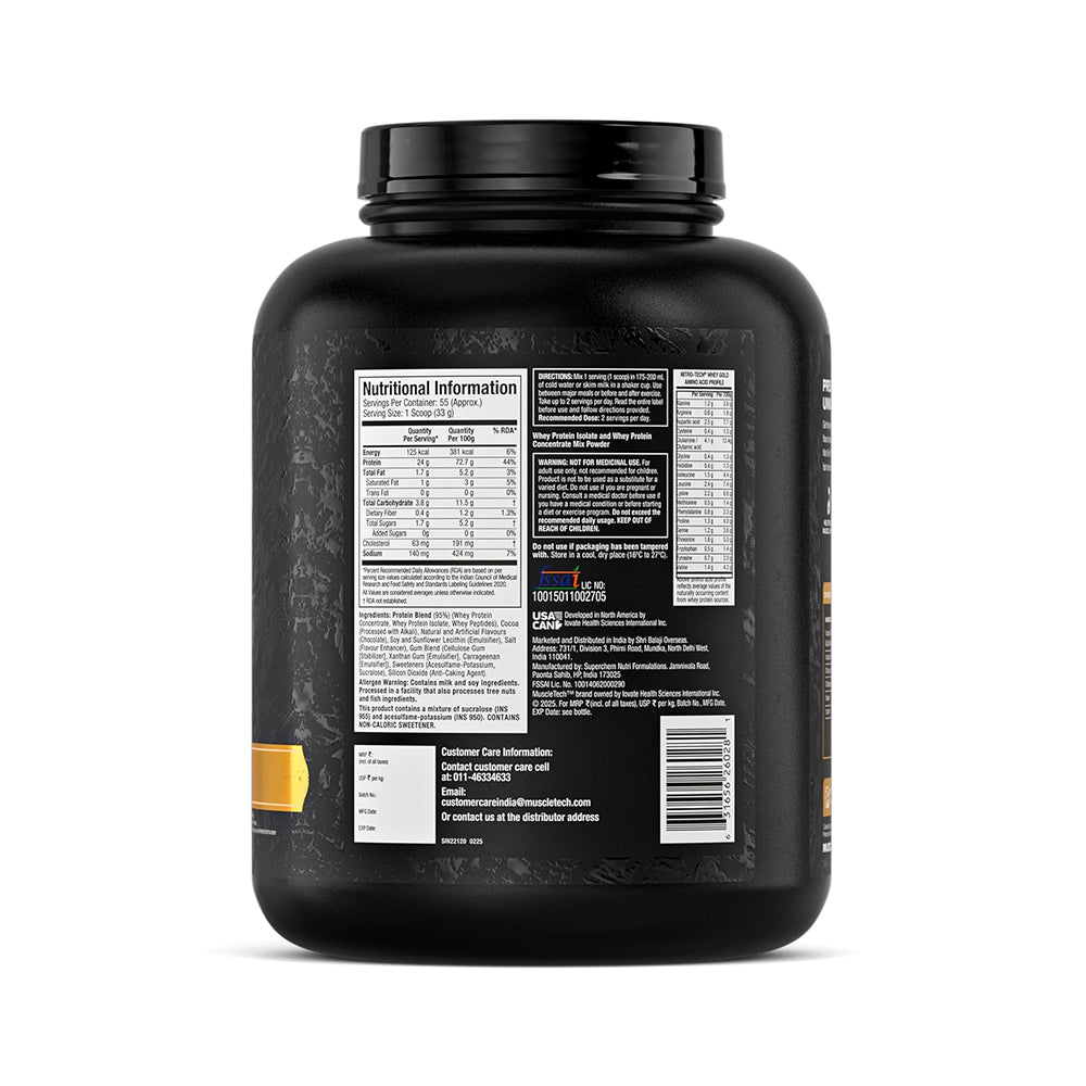 MuscleTech Nitro Tech 100% Whey Gold | Premium Whey Protein Isolate | Muscle Growth & Recovery | 24g Protein