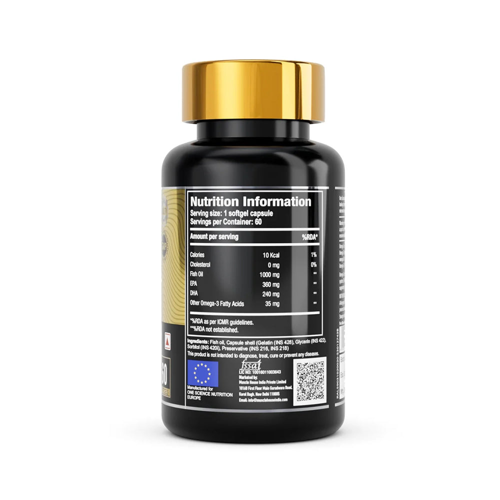 One Science Omega-3 Fish Oil 1000mg | EPA DHA Capsules for Heart, Brain & Joint Health | 60 Softgels