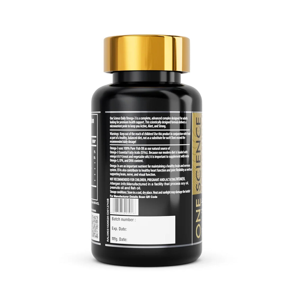 One Science Omega-3 Fish Oil 1000mg | EPA DHA Capsules for Heart, Brain & Joint Health | 60 Softgels