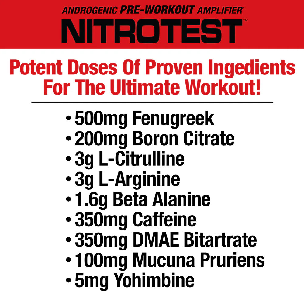 MuscleMeds NitroTest Androgenic Pre-Workout Amplifier Blue Raspberry 474g | Energy, Focus & Pump Formula