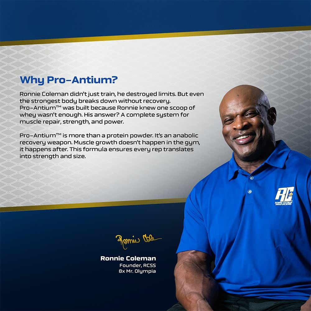 Ronnie Coleman Signature Series Pro Antium Protein Powder | 30g Protein + 3g Creatine + 650mg Betaine | Advanced Multi-Source Protein Blend | Double Chocolate | 907g