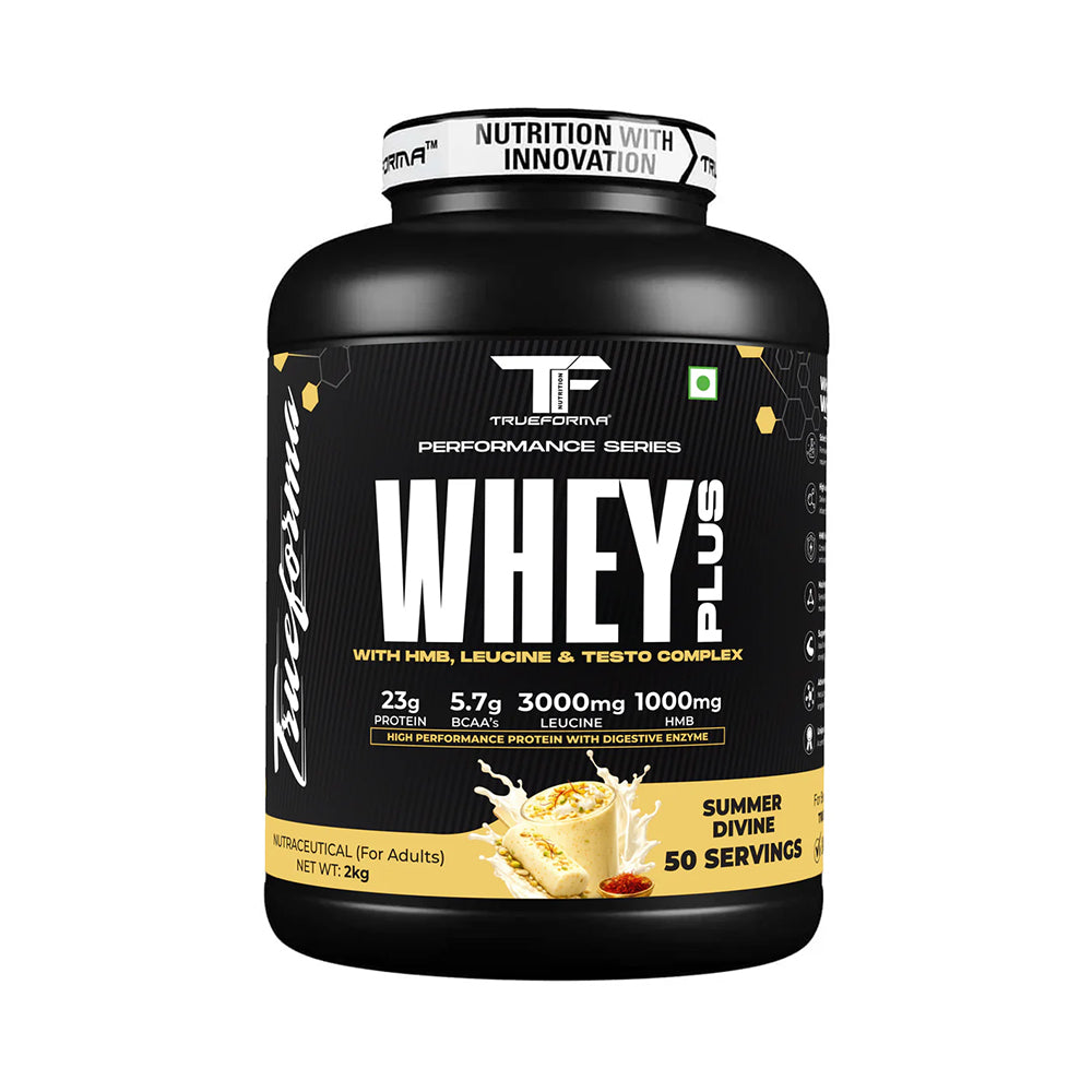 Whey Plus Protein Powder | 23g Protein, BCAA, Leucine & HMB | Muscle Growth & Recovery | 50 Servings | Trueforma