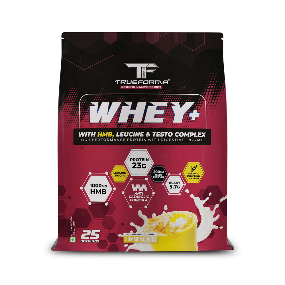 Whey Plus Protein Powder | 23g Protein, BCAA, Leucine & HMB | Muscle Growth & Recovery | 50 Servings | Trueforma