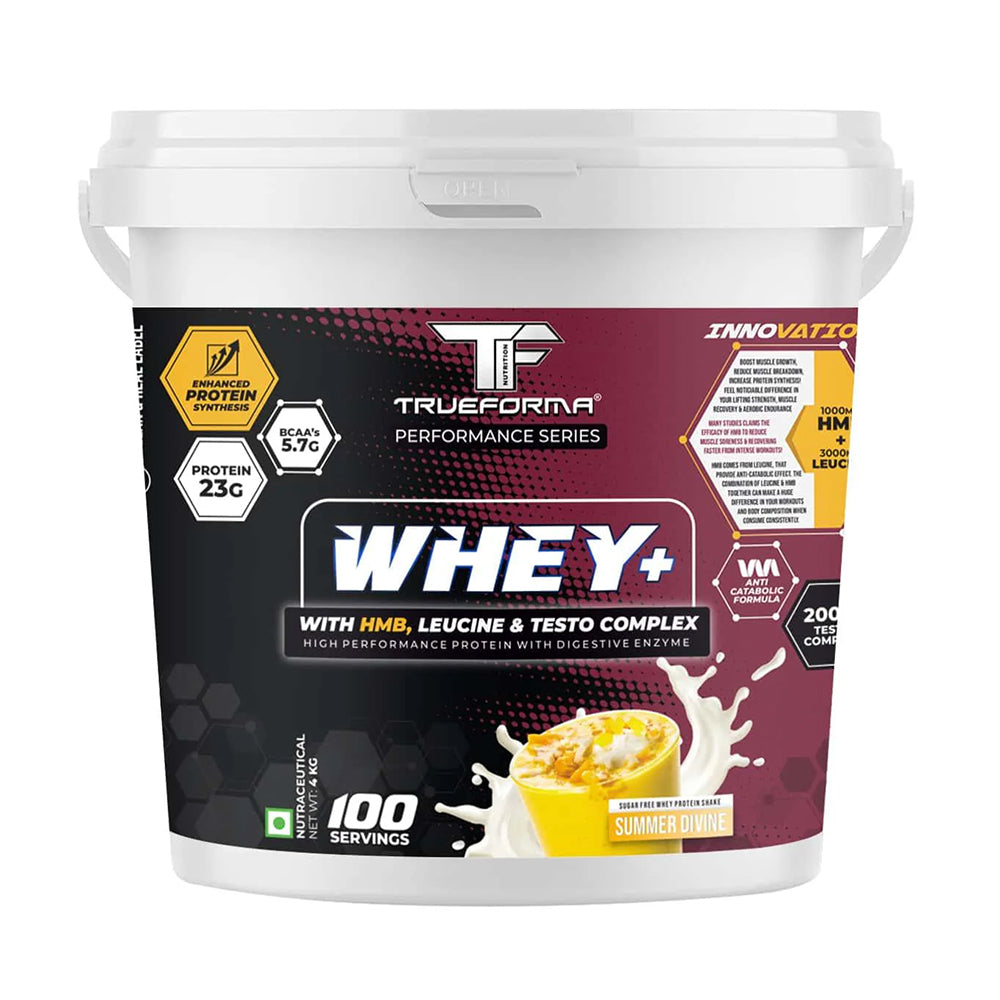 Whey Plus Protein Powder | 23g Protein, BCAA, Leucine & HMB | Muscle Growth & Recovery | 50 Servings | Trueforma