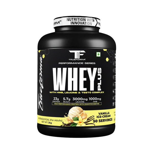 Whey Plus Protein Powder | 23g Protein, BCAA, Leucine & HMB | Muscle Growth & Recovery | 50 Servings | Trueforma
