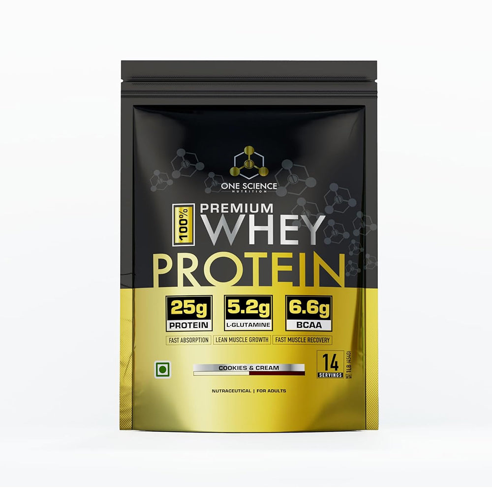 One Science Premium Whey Protein 1LB (454g) | 25g Protein, 6.6g BCAA, 5.2g Glutamine | Muscle Growth & Recovery