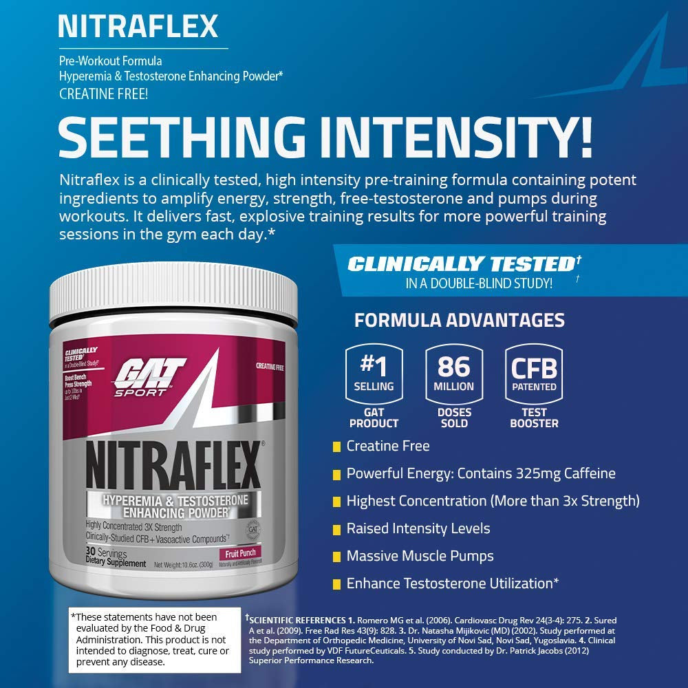 GAT Sport Nitraflex Pre Workout Powder | High Intensity Energy & Pump Formula – 30 Servings